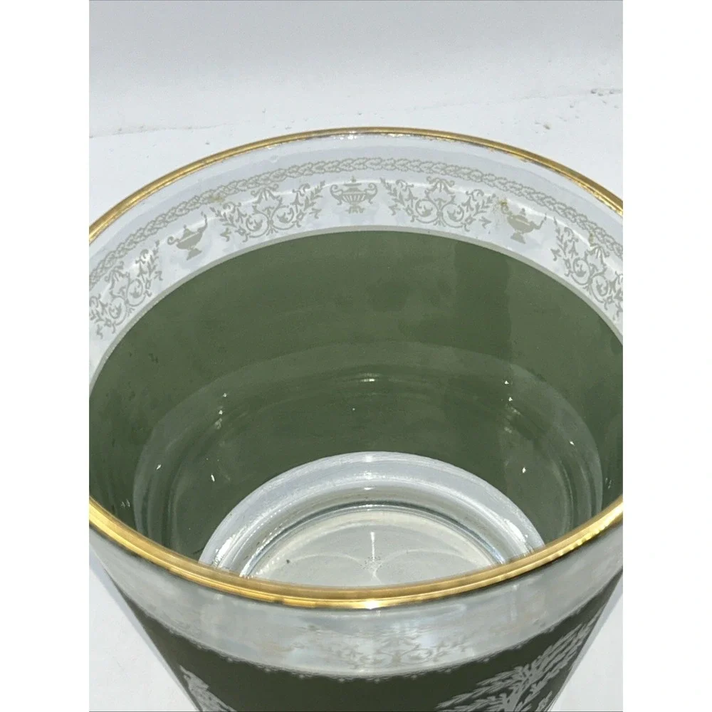 Vintage  Jeannette Wedgewood  Glass Green Grecian Hellenic. Ice Tub Bucket 5 3/4